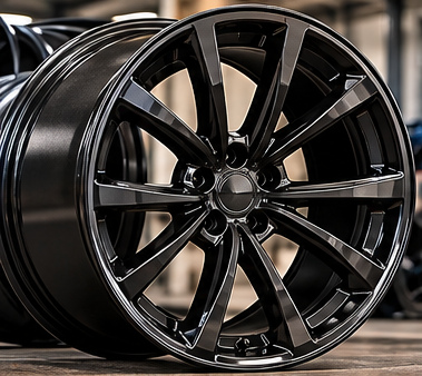 Glossy black powder-coated alloy wheel