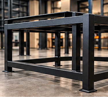 Black powder-coated fabricated metal frame