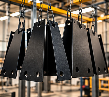 Suspended powder-coated metal panels