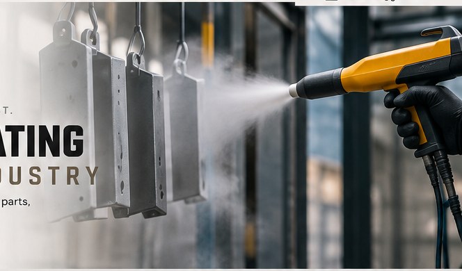 Industrial powder coating spray gun finishing metal parts