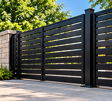 Black powder-coated metal gate