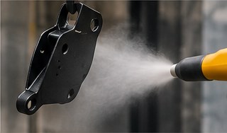 Powder coating spray applied to a metal component