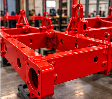 Red powder-coated industrial steel frame